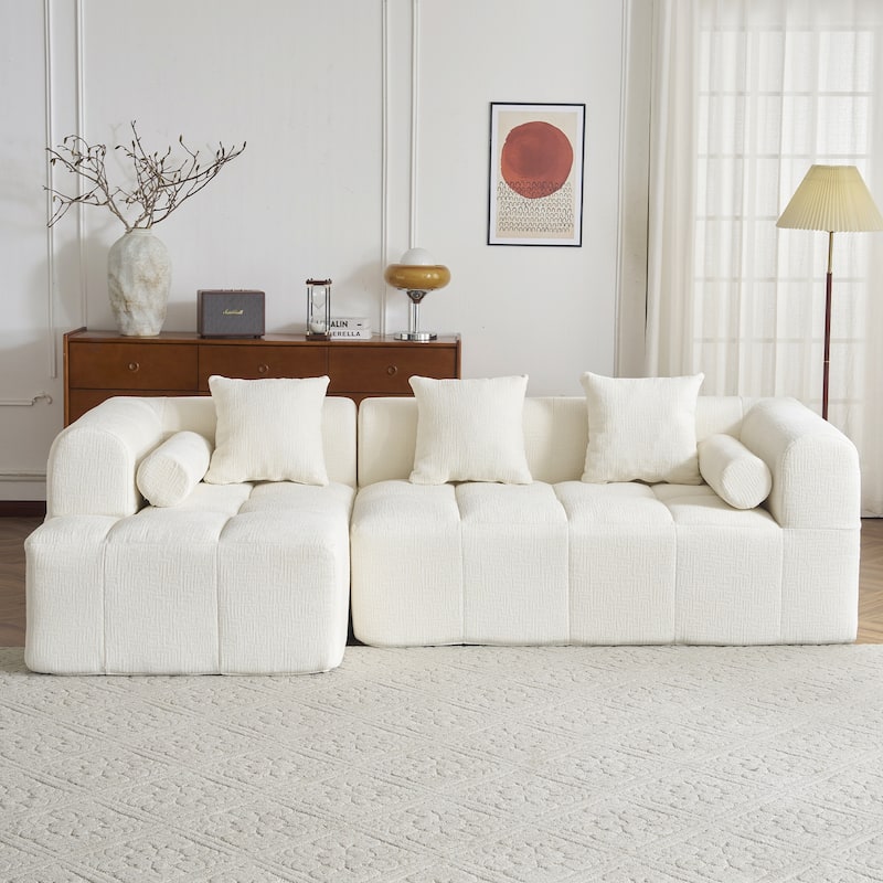 101.2" Chenille Sectional Sofa Full Compressed Sofa Modular Sofa Couch with 2 Side Pockets, Free Combined Sofa