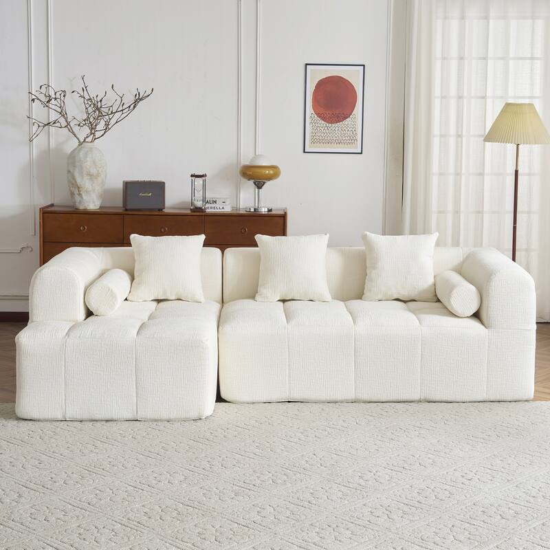 101.2" Modular Sofa, Deep Seating, 2 Pockets, Beige Chenille, 112 lbs
