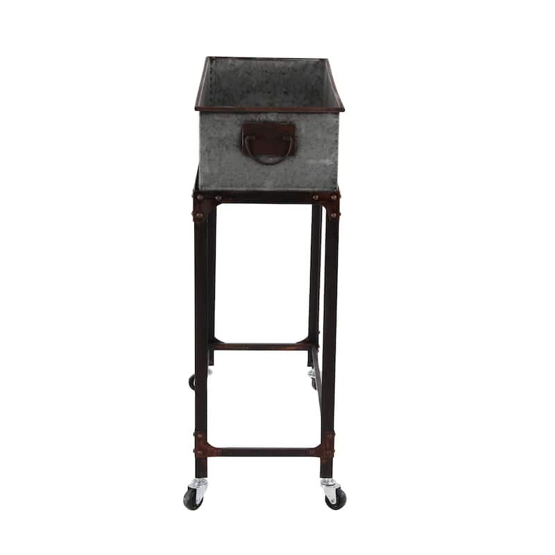 Metal Indoor Outdoor Planter with Removable Rolling Stand - Set of 2 Gray - Roche River Decor