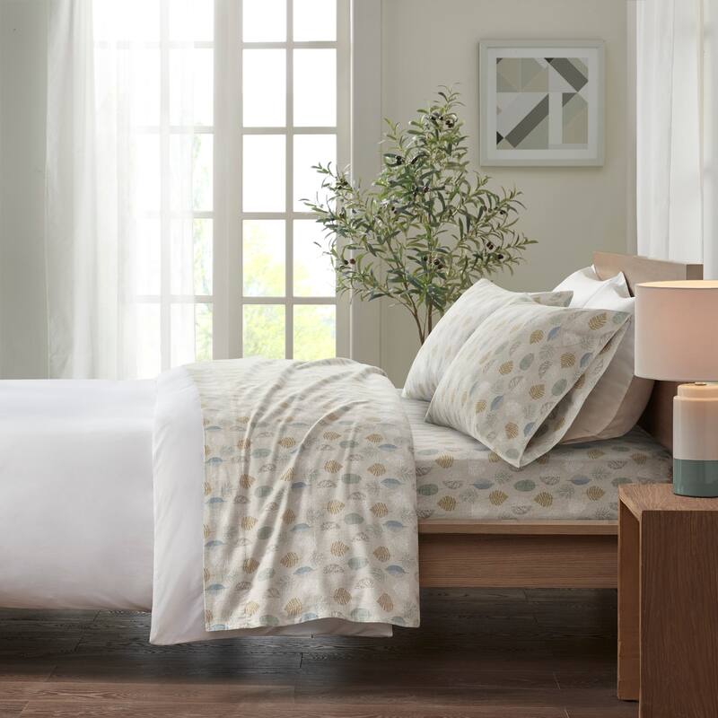 Madison Park Cozy Cotton Flannel Printed Sheet Set - Twin - Multi Leaves