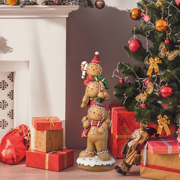 slide 2 of 20, Glitzhome 29"H Christmas Stacked Gingerbread Man Porch Decor - 29"