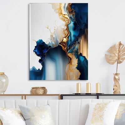 Designart 'Abstract Geode Gold And Blue Marble I' Abstract Marble Metal Wall Art