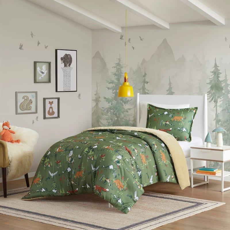 Intelligent Design Kids Theo Forest Animals Plush Reversible Comforter Set