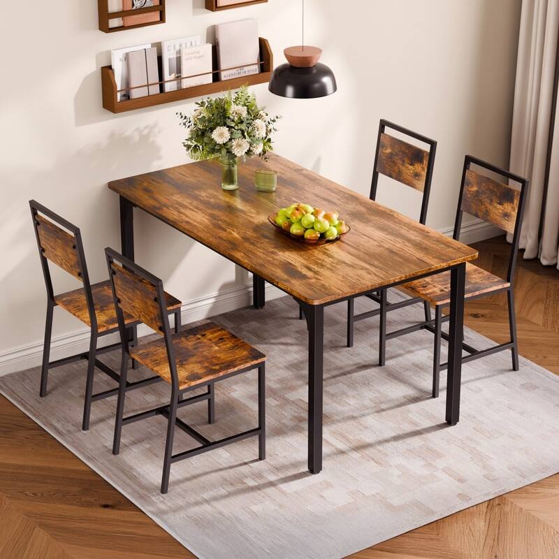 Rustic Brown-Black Metal MDF Dining Chair Set of 2 Ergonomic Sturdy Seat - 18.90 × 14.96 × 34.06 in