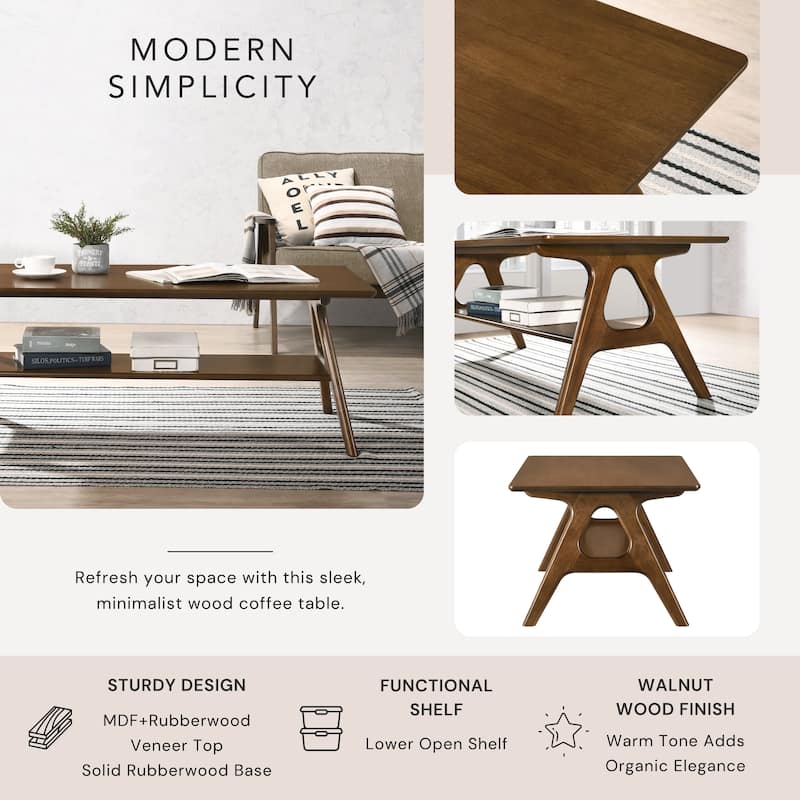 Roundhill Furniture Arona Mid-Century Modern Wood 3-Piece Coffee Table Set