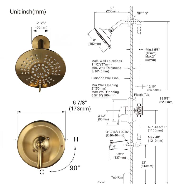 WOWOW Single Handle 5-Spray Shower Faucet with Valve