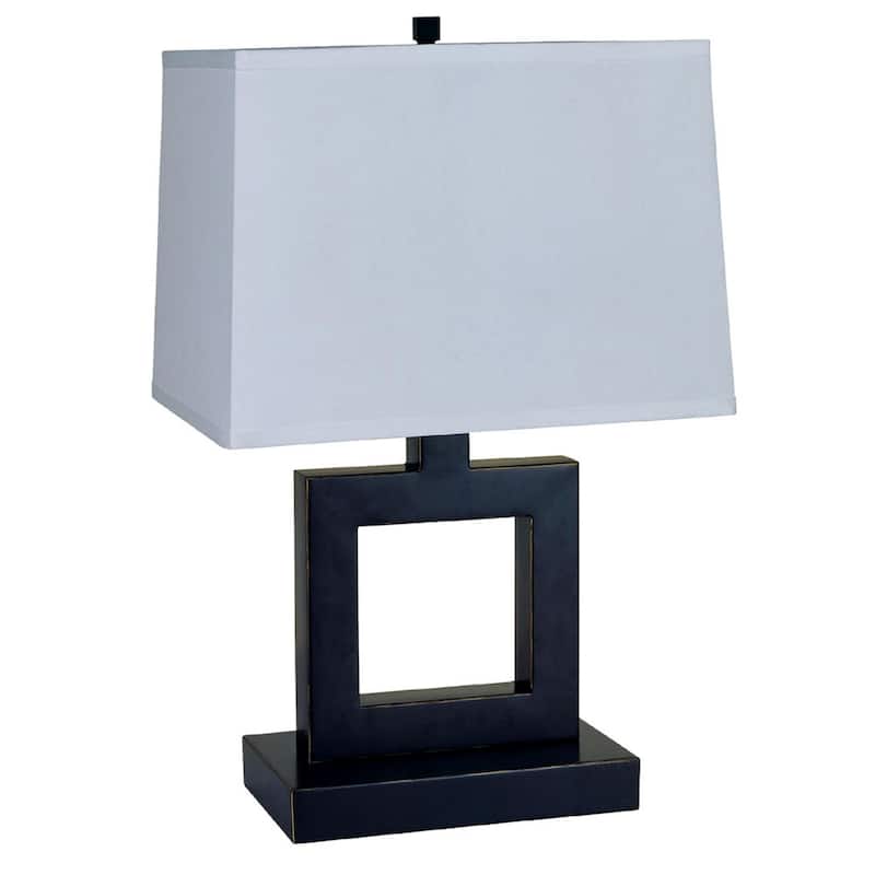 22" Modern Rectangular Bedside Table Lamp with Bronze Metal Base and Cotton Fabric White Shade - 22"H x 10"W x 14"D