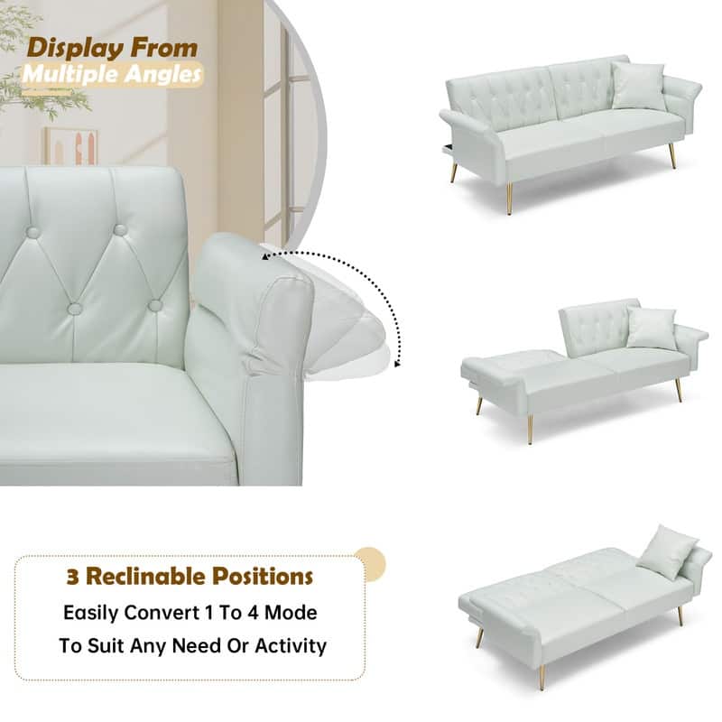 61.4" Faux Leather Split Upholstered Sofa Bed