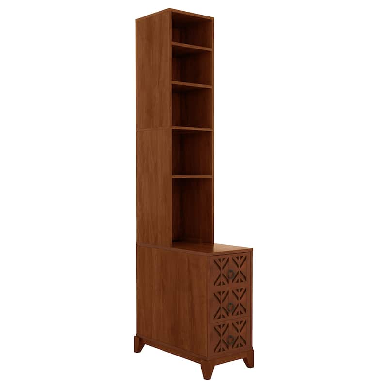 Roomfitters 70.9" Tall End Table, Charging Station Bookshelf with Wooden Frame for Bedroom and Living Room, Walnut