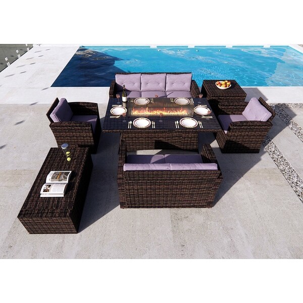 Moda Stylish 7-piece Outdoor Wicker Sofa with Fire Pit ...