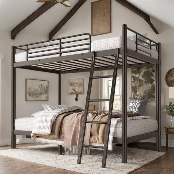 slide 2 of 10, Twin Over Twin Metal Bunk Bed, Stable for All Ages Black