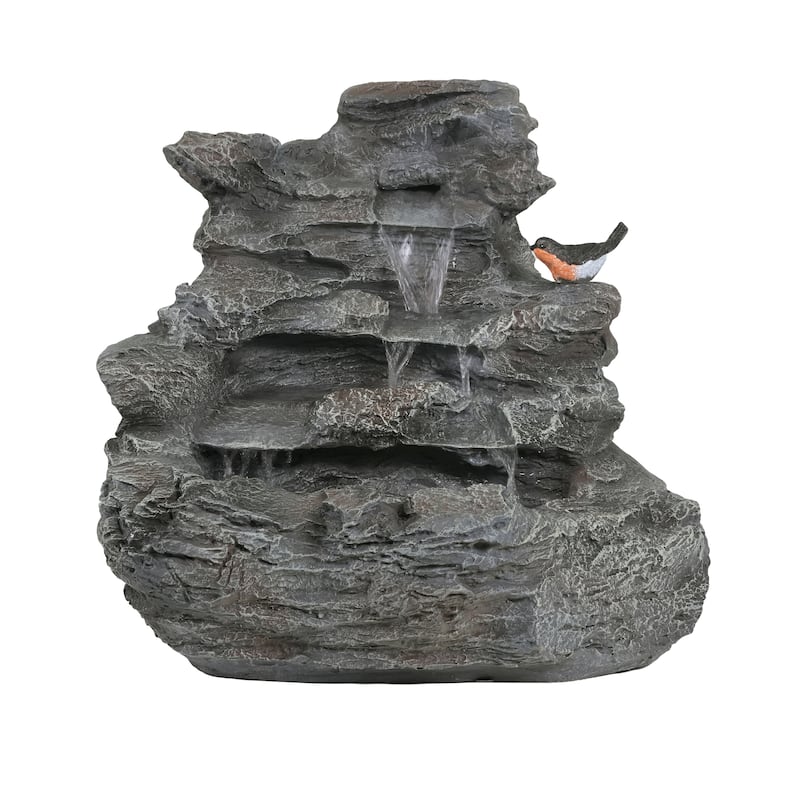 Christopher Knight Home - Hailey 4-Tiered Concrete Rock Waterfall Fountain Outdoor Garden Decor with LED Lights