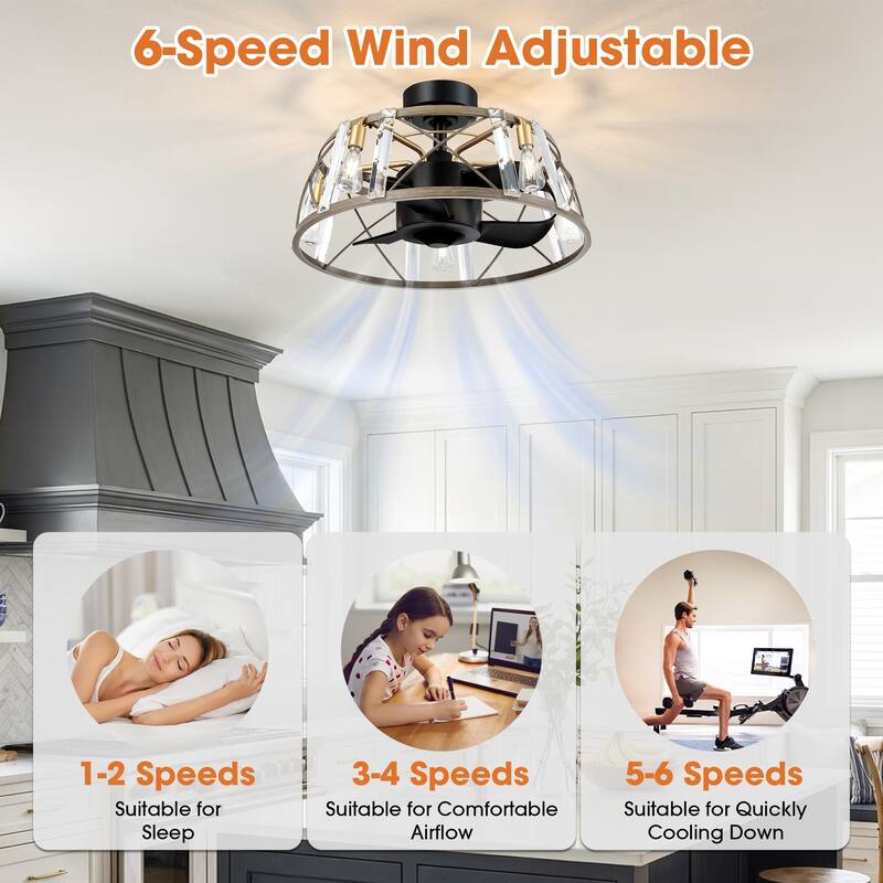 23" Modern Matte Black Reversible Caged DC Motor Ceiling Fan with Light and Remote - 23" W x 23" D x 13.2" H