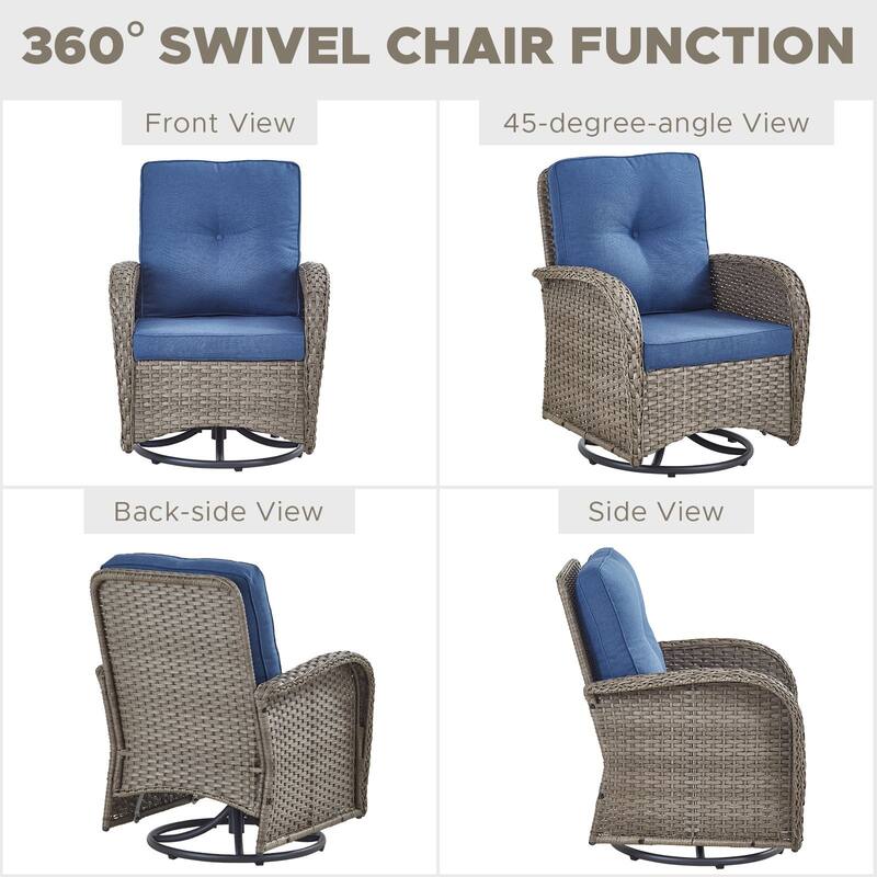Outdoor Wicker Swivel Gliders Chairs with Side Table