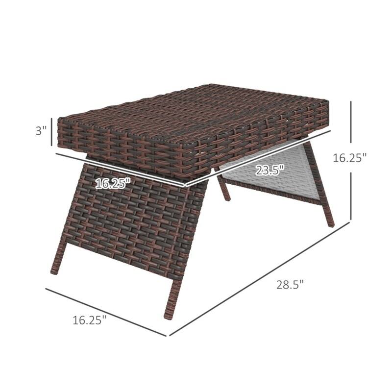 Brown PE Rattan Foldable Side Table with Galvanized Steel Base - 23.5" L x 16.25" W x 16.25" H
