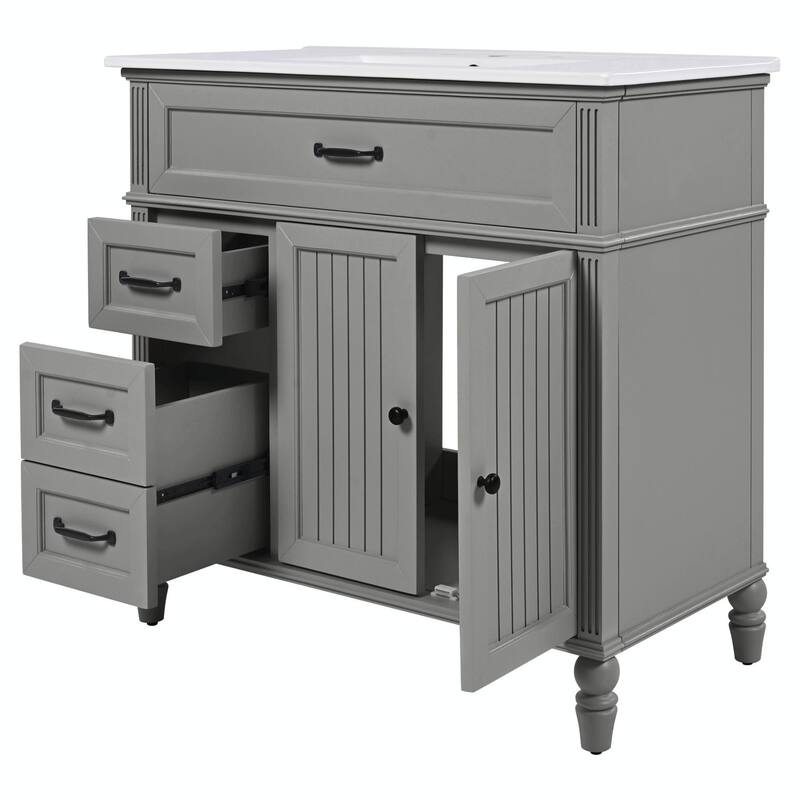 36" Bathroom Vanity with Sink - Bathroom Cabinet with Drawers, Solid Frame and MDF Board