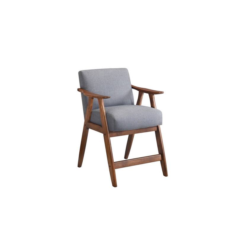 Stella 26 Inch Counter Height Chair, Light Gray Fabric, Cushions, Brown