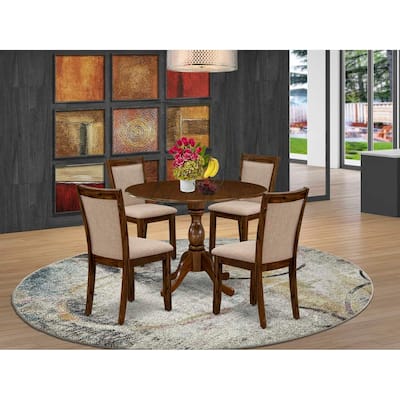 HomeStock 5-Piece Sand Blasted Black Finish Solid Wood Top Dining Table with 4 Parson Chair with Drop Leaf Lattice Back