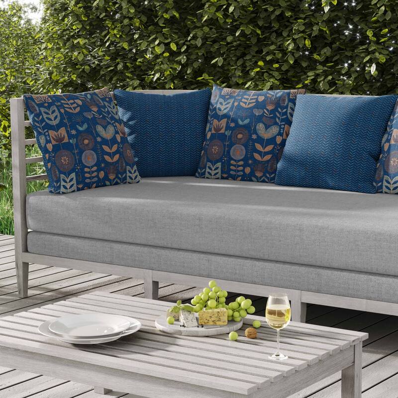 Baltic Blossoms Indoor/Outdoor Reversible Throw Pillow Blue and Beige