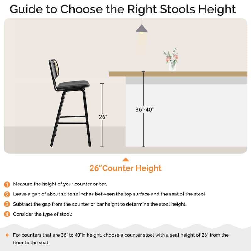 26-inch Wood Counter Height Bar Stools with Rattan Back