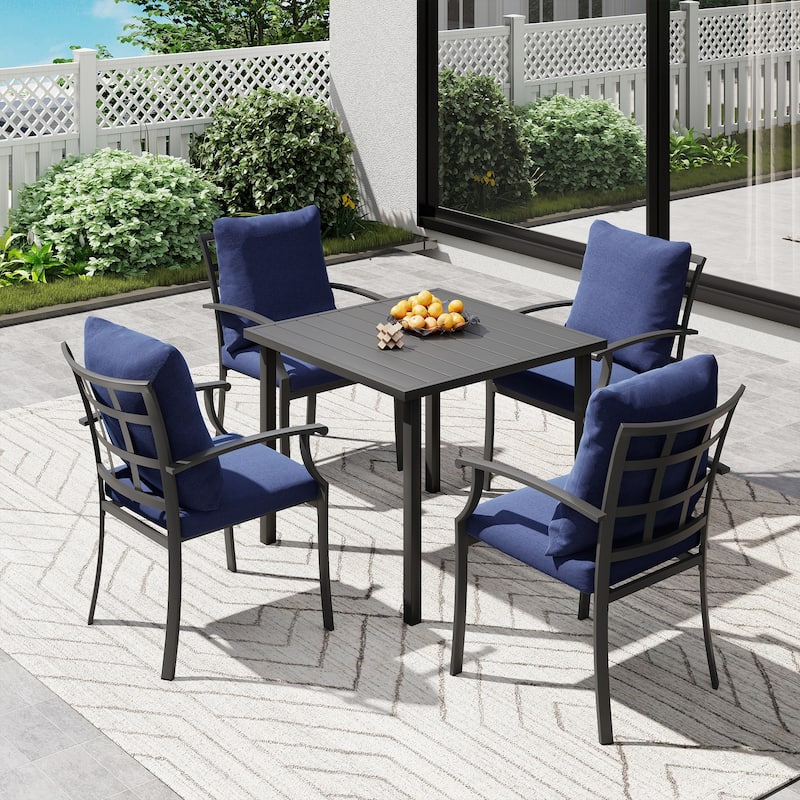 IvyGlow 5-Piece Black Metal Patio Dining Set with Square Table and Gray Cushions