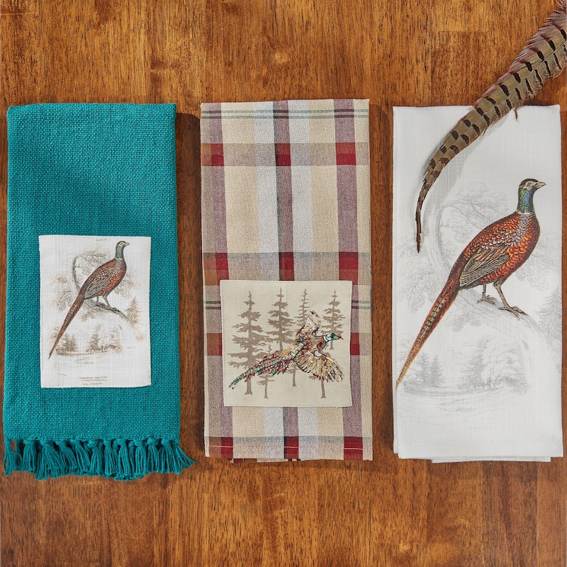 Park Designs Gamekeeper Plaid Pheasant Embroidered Dishtowel Set of 2 - 18" X 28"