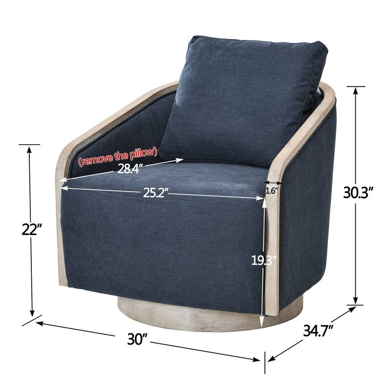 KINWELL 30" Wide Upholstered Swivel Barrel Chair, Accent Armchair for Living Room, Bedroom