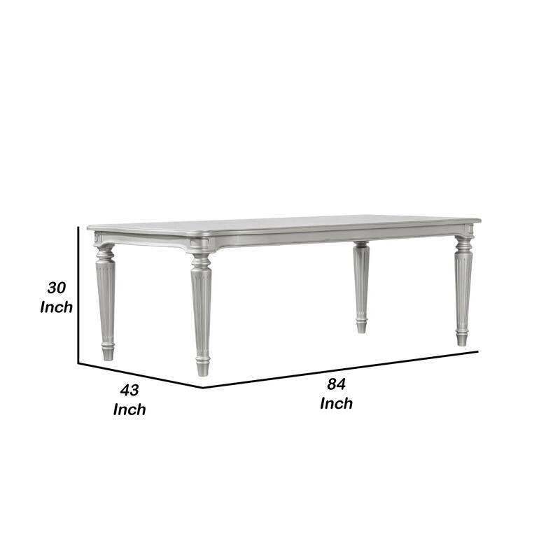 Hixe Dining Table, Silver Wood, Turned Legs, Rectangular 84 Inch Top