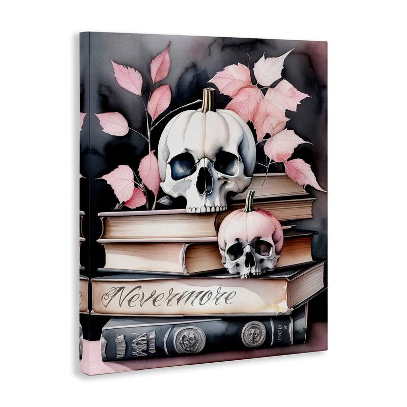 Stupell Spooky Skull Book Stack Canvas Wall Art Design By Tabz Jones