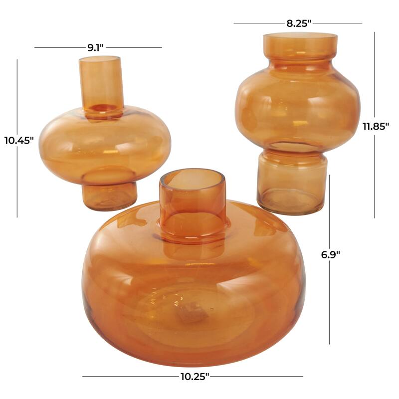 Glass Round Decorative Vase with Varying Shapes and Sizes - Set of 3 Blue, Green, Orange - Roche River Decor