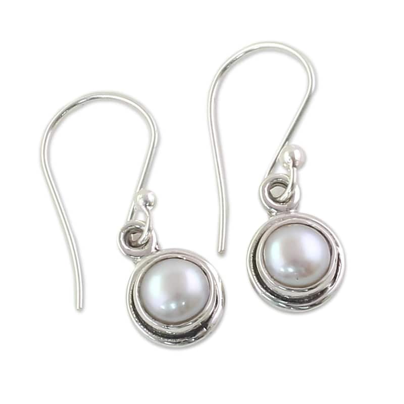 NOVICA Handmade Sterling Silver Purest Love Cultured Pearl Earrings (India) - 1*0.3