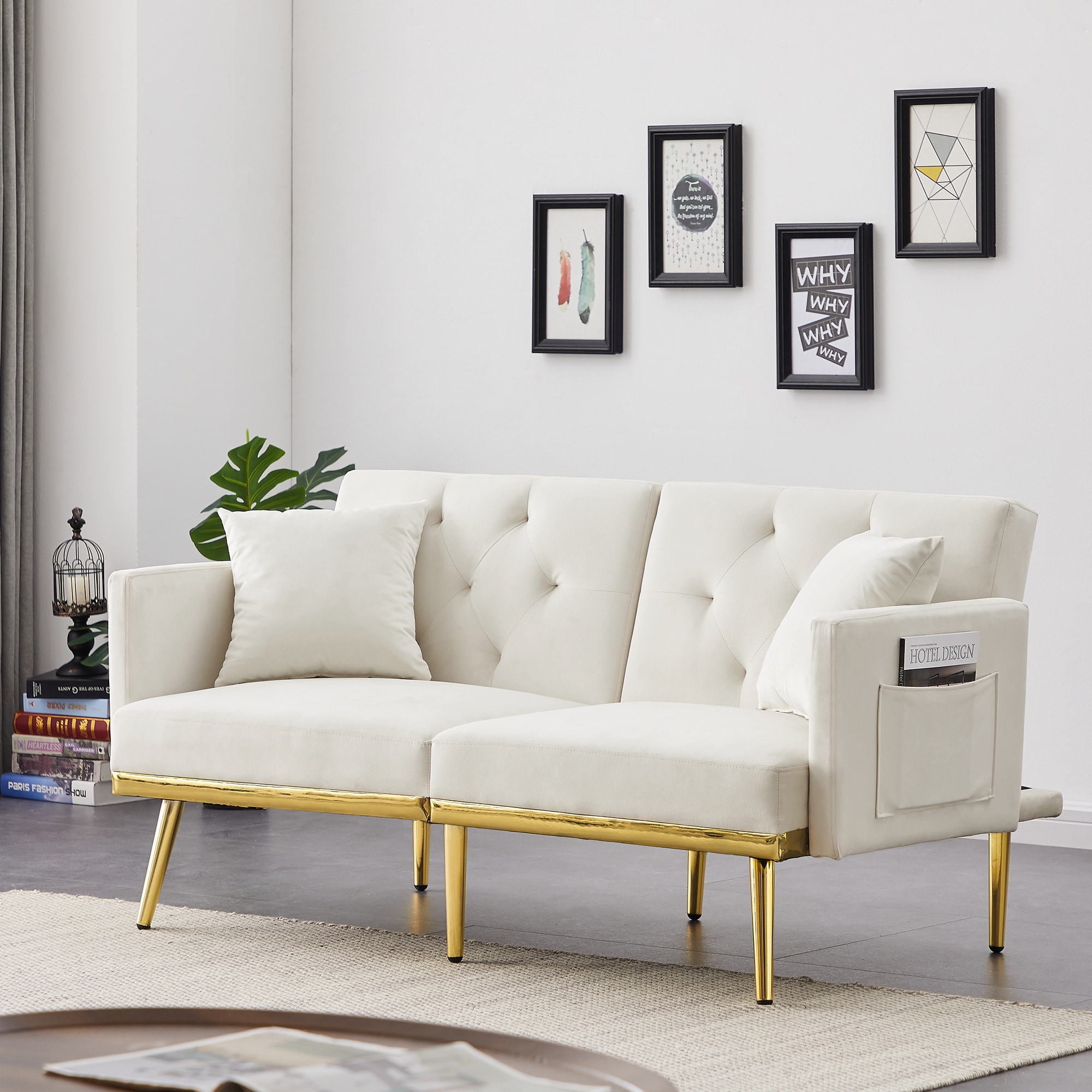 Velvet Futon Sofa Bed Convertible Folding Lounge Couch for