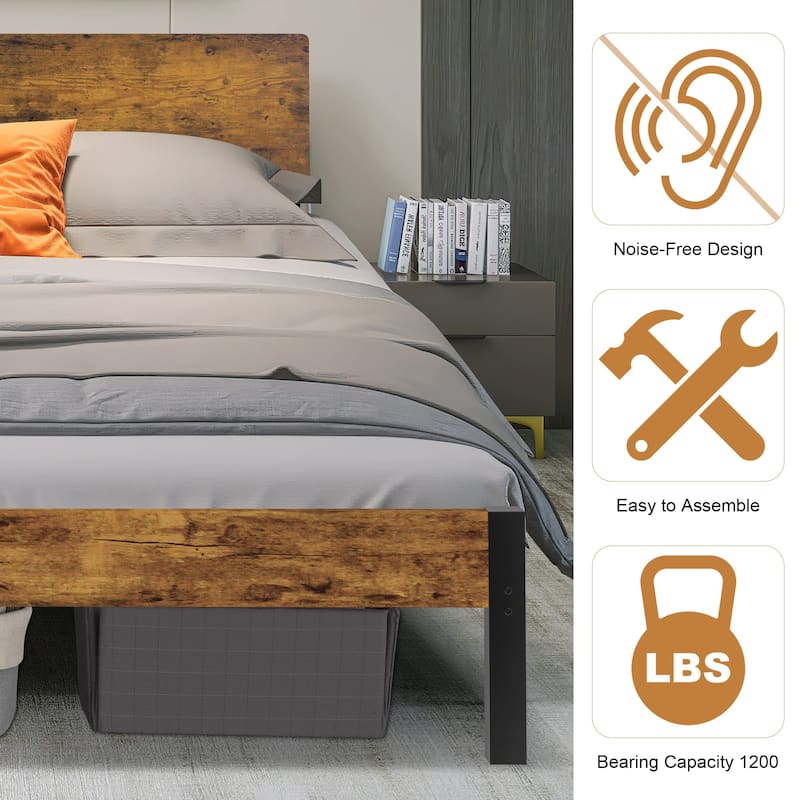 Bed Frame with Headboard, Large Under Bed Storage