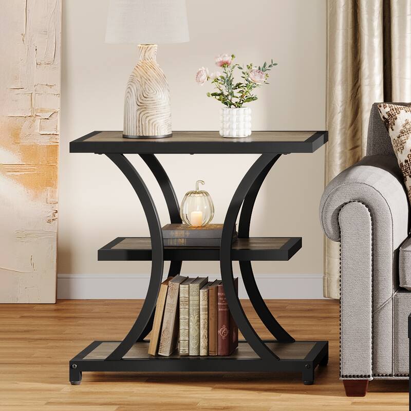 Industrial Side Table with Geometric Metal Design