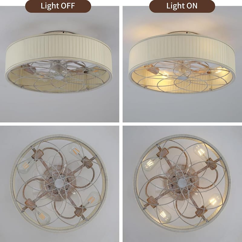 20" Caged Ceiling Fans Flush Mount,Low Profile Fabric Farmhouse Ceiling Fan with Remote Control - N/A