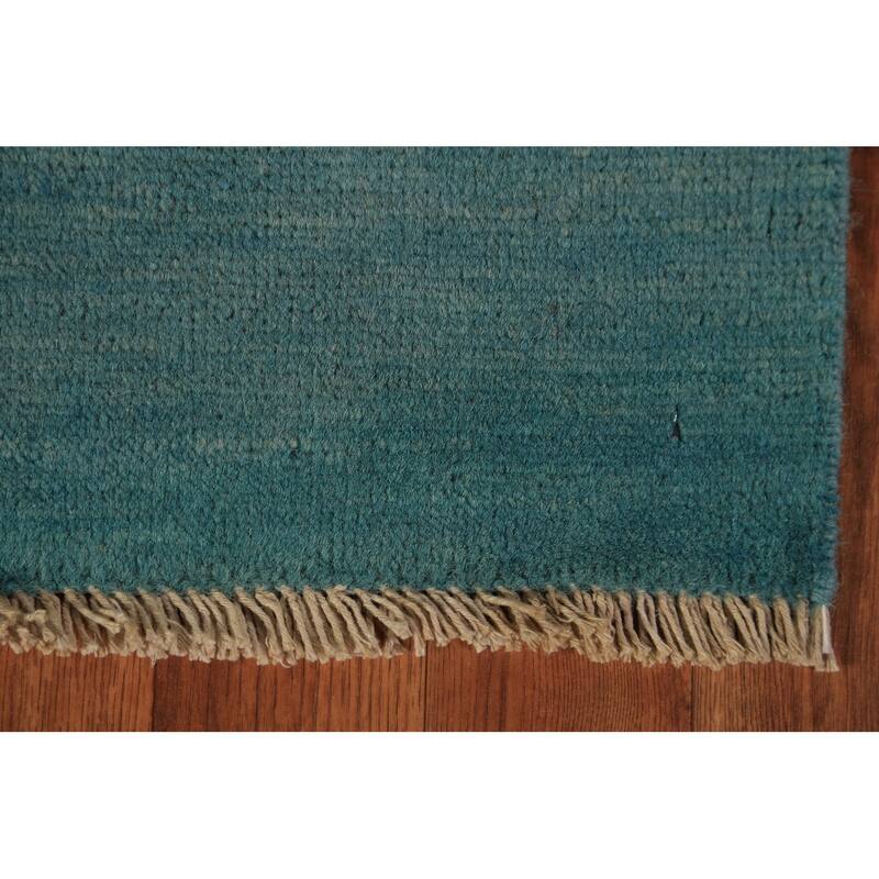 Teal Blue Gabbeh Oriental Rug Handmade Wool Carpet - 2'8" x 4'1"