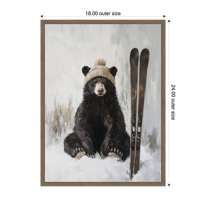 Kate and Laurel Framed Canvas Winter Bear Waiting to Ski by The Creative Bunch Studio