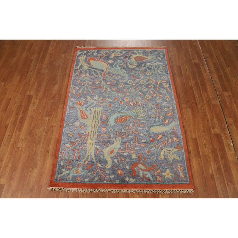 Hand Knotted Oriental 100% Wool Carpet Traditional All-Over Navy Blue & Blues Ziegler Area Rug - 5' 11'' X 4' 1''