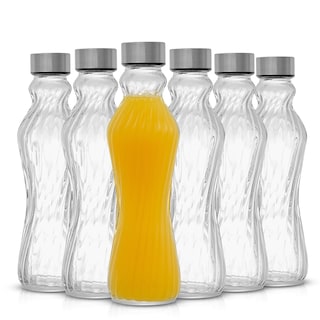 JoyJolt Spring Glass Fluted Water Bottles with Stainless Steel Cap - 16 oz - Set of 6