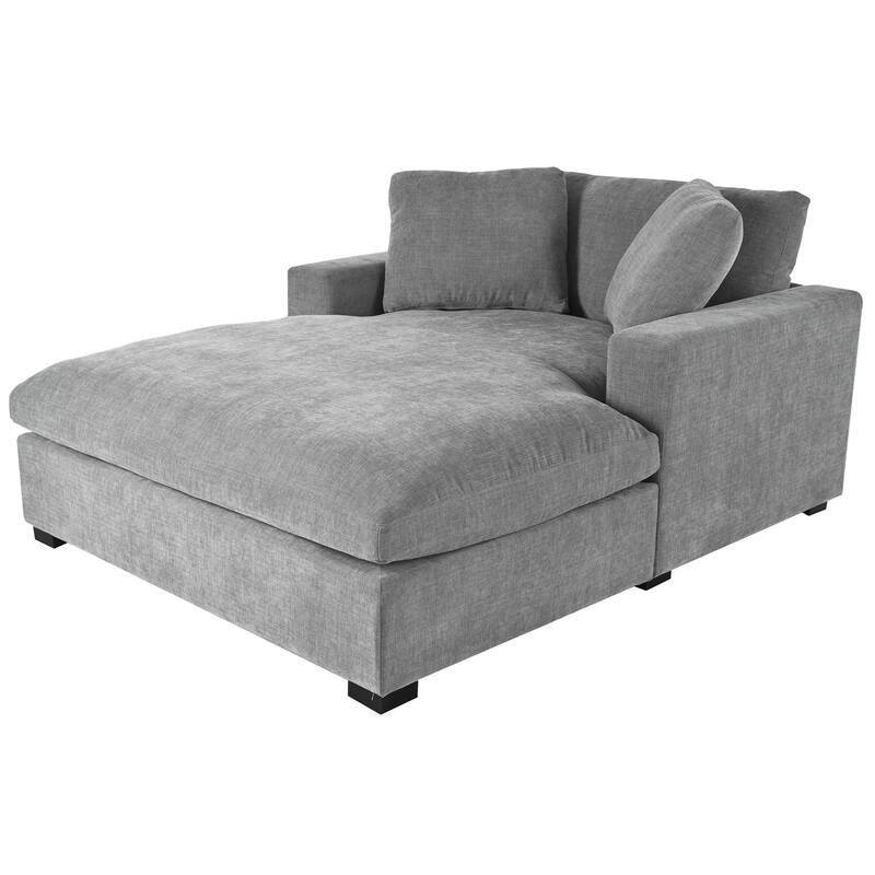53.5" Oversized Chaise Lounge Chair, Upholstered Fabric Single Sofa Chair with rmrests&Solid Wood Legs for Living Room, Office