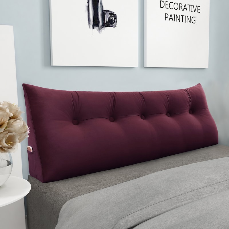 WOWMAX Bed Rest Reading Wedge Headboard Pillow Velvet Red