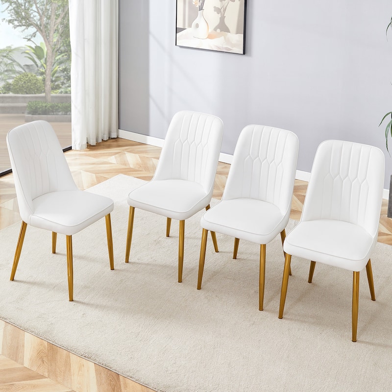 4 modern dining chairs, sleek PU leather backrest, and gold metal legs bring a comfortable home experience to the kitchen