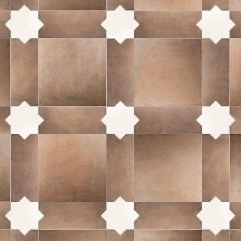 Merola Tile Argile Bordeaux Ferrara with Losanga and Bianco Star 24-5/8" x 24-5/8" Porcelain Floor and Wall Tile - Kit (4 Tiles)