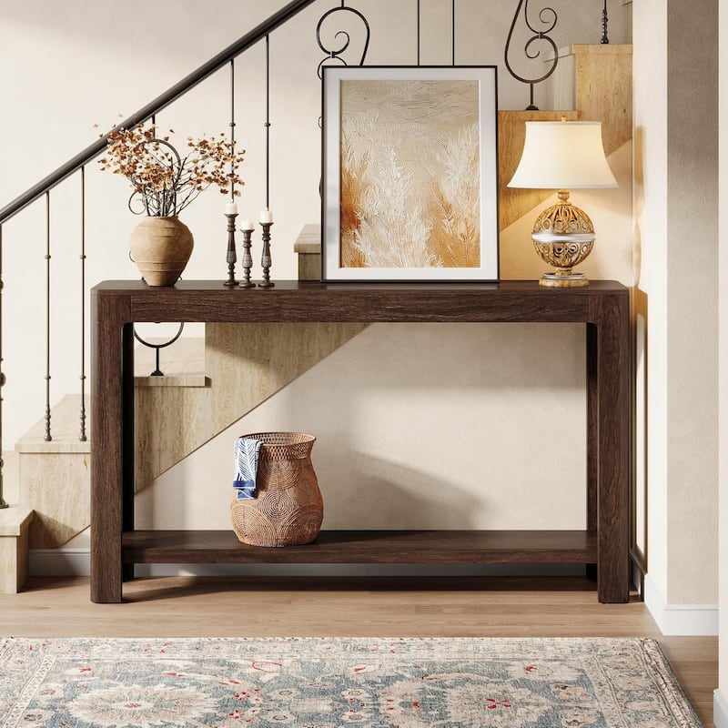 63-Inch Farmhouse Console Table with Storage for Entryway, Narrow Sofa Table Behind Couch for Living Room, Hallway, Foyer