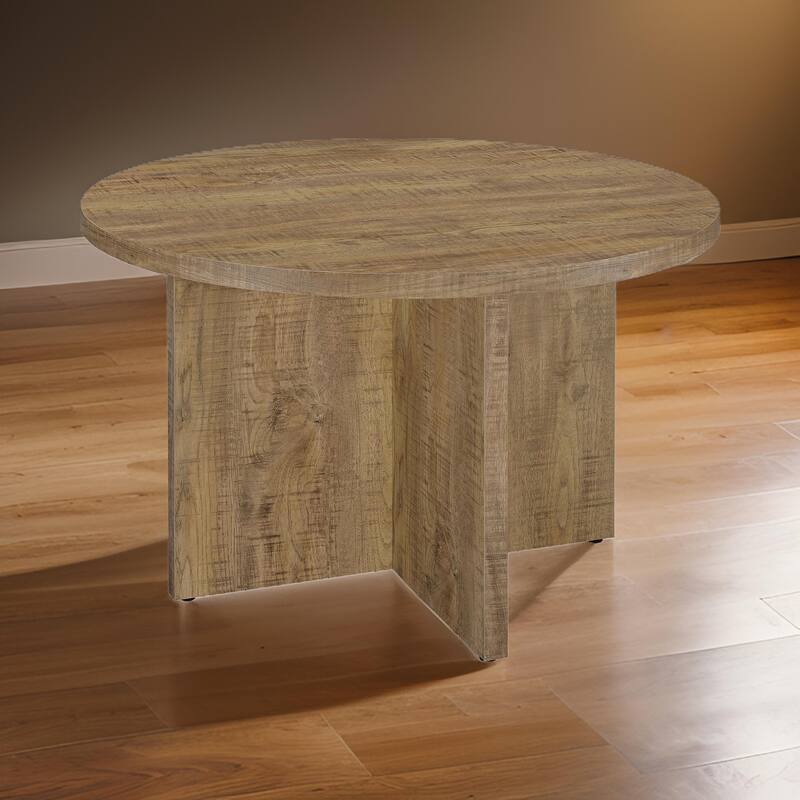 Lama Dining Table, 47 Inch Round Top X Cross Legs, Natural Brown Wood Frame