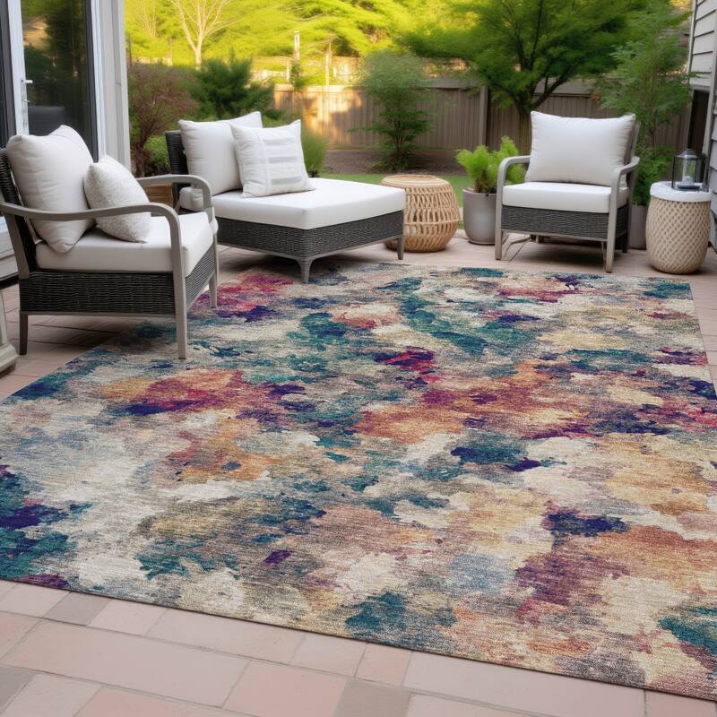 Machine Washable Indoor/Outdoor Modern Artistry Chantille Rug