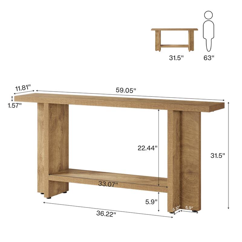 59" Farmhouse Console Table with Storage Shelf for Entryway
