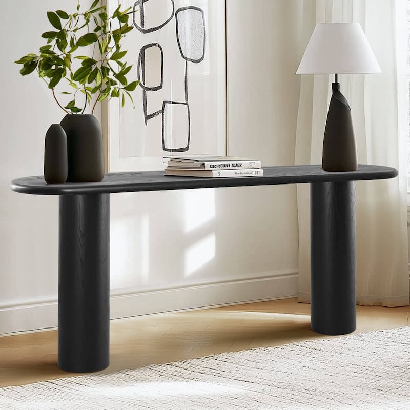 70" Black Oval Console Table - Black