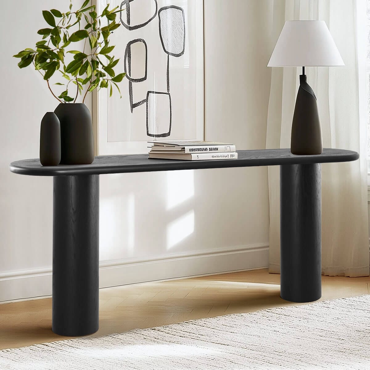 70" Black Oval Console Table