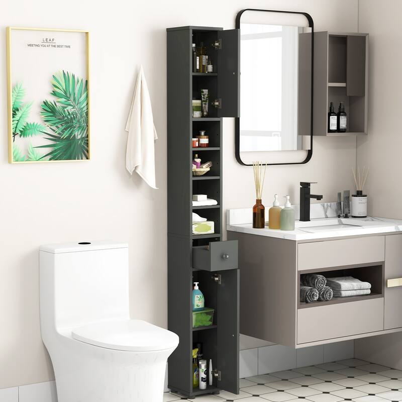 Narrow Freestanding Storage Cabinet for Bathroom Kitchen or Living Room Organization - 8" x 8" x 71"
